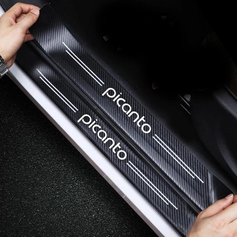 AANJ1 Carbon Fiber Car Door Sill Protective Film Interior for KIA Picanto Logo Trunk Threshold Anti Scratch Stickers Waterproof Decals