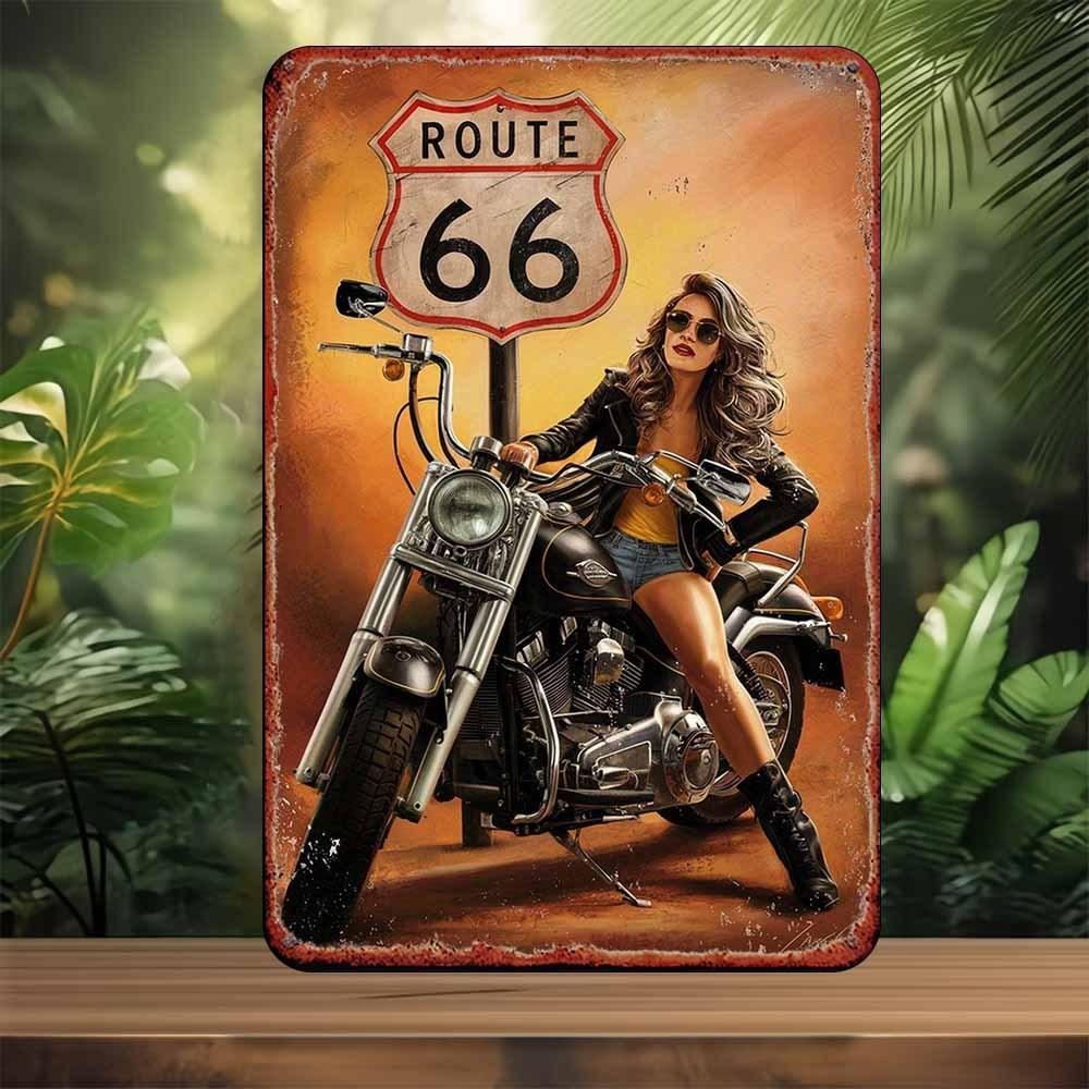 D Flat D FlatVintage Route Sign Motorcycle Bedroom Bar Garage Garden Outdoor Decor Wall Art Retro Design Classic
