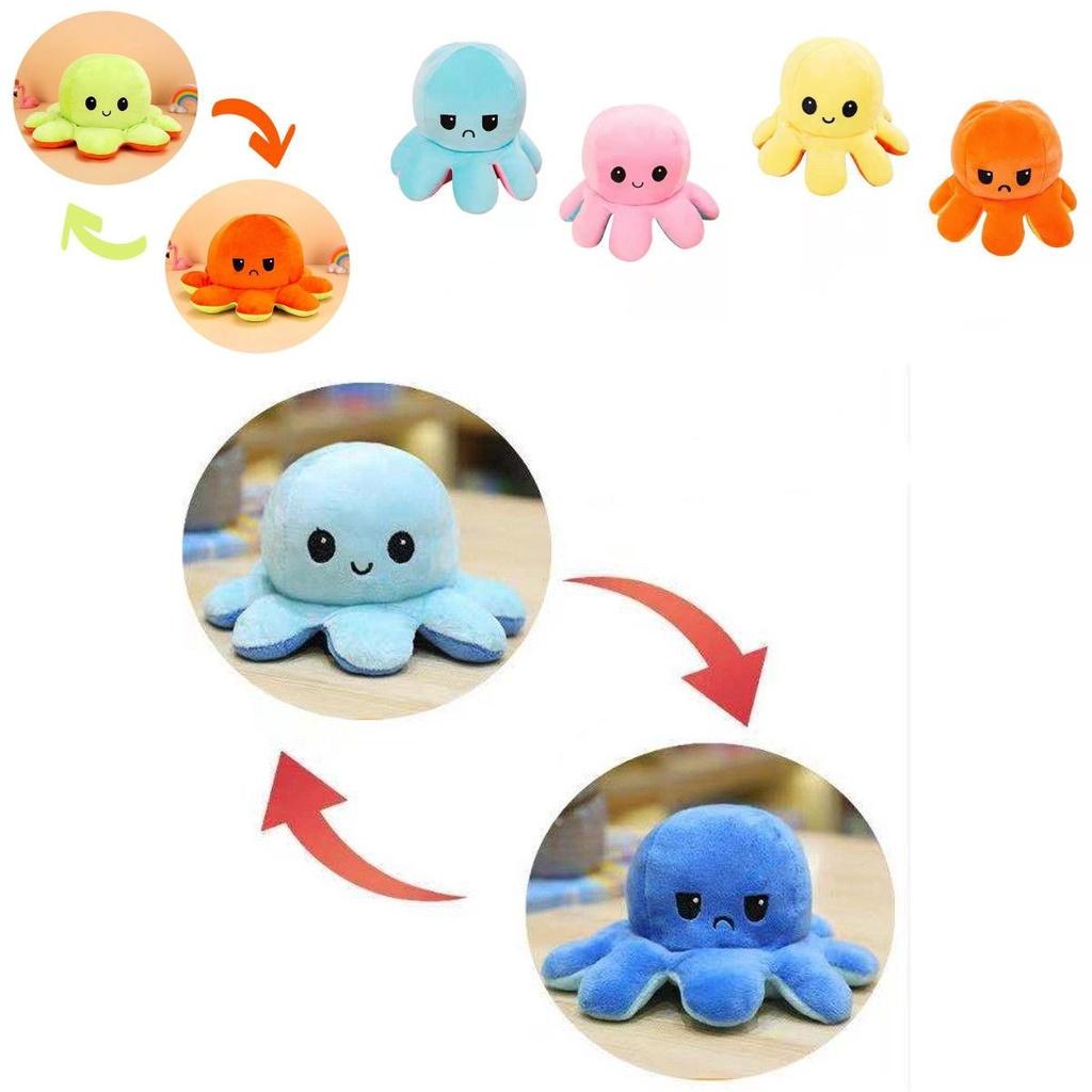 Unique Double-sided Flip Reversible Octopus Plush Toy With Realistic Expressions For Children