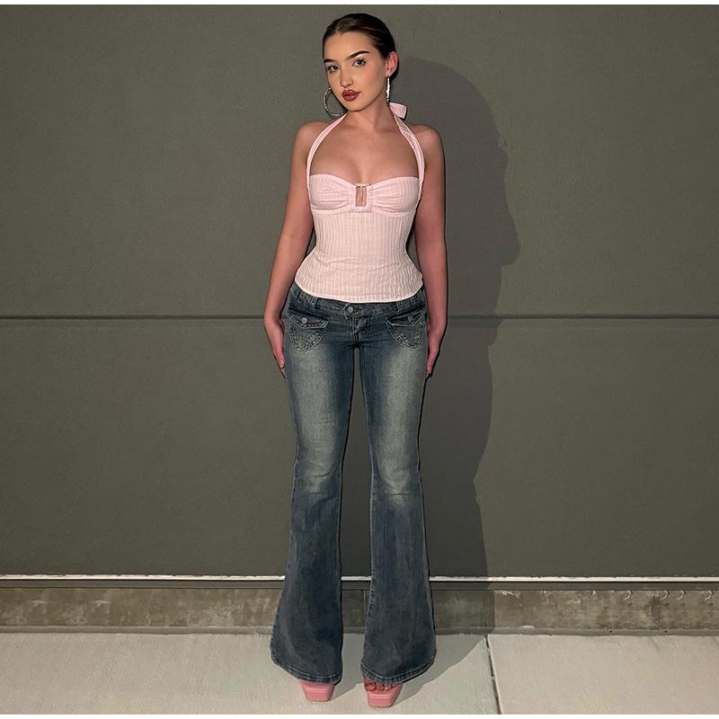 Винтажные расклешенные джинсы Y2k, повседневные джинсы на пуговицах со средней талией, брюки из денима в стиле Харадзюку 2000-х годов, базовые эстетические хлопковые брюки 2025 года, весна-осень