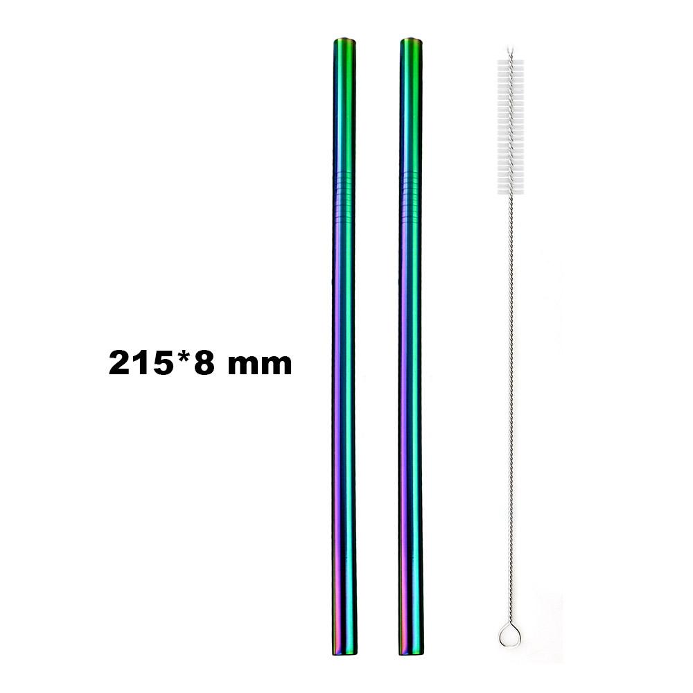 Reusable Drinking Metal Straw Stainless Steel Colorful Rainbow Straw 16/19/21/23/26cm Straws Diameter 6/8/12mm With 1 Brush