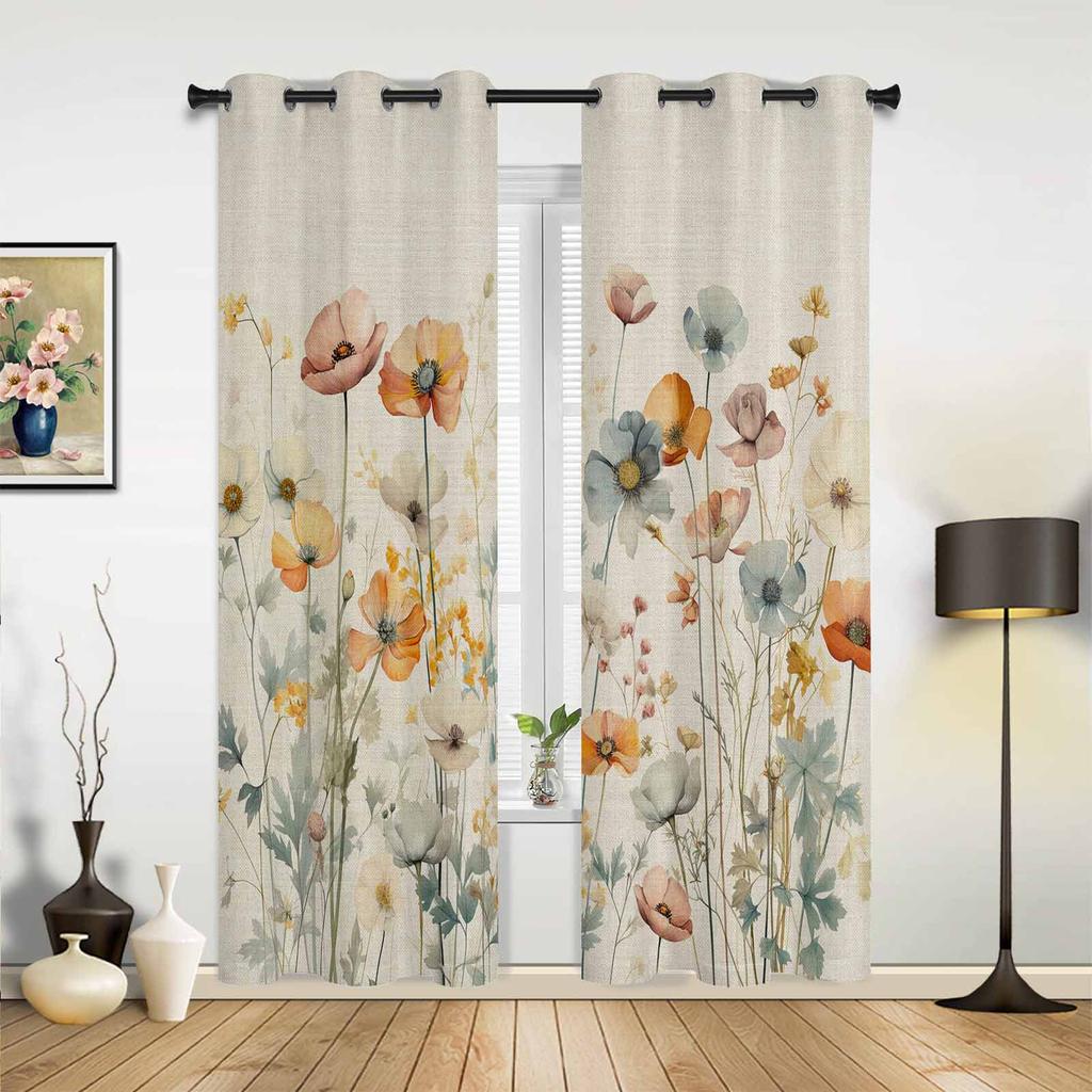 Watercolor Flowers Leaves Vintage Window Curtains for Living Room Luxury Bedroom Curtain Kitchen Blinds Drapes Curtains