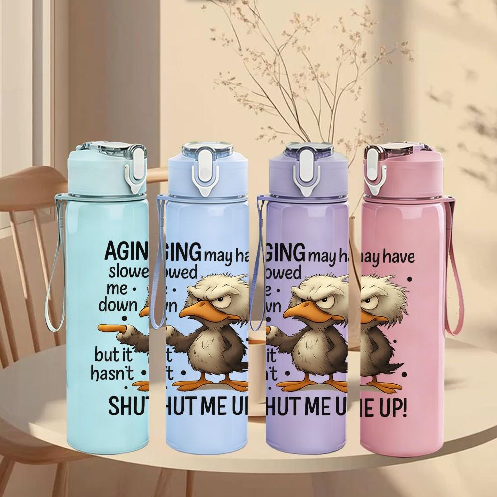 1PC Among Us Duck Sassy Text Pattern 750ml Color Plastic Sports Water Bottle Leakproof Flip Straw Lid Suitable for Sports Office Home Use