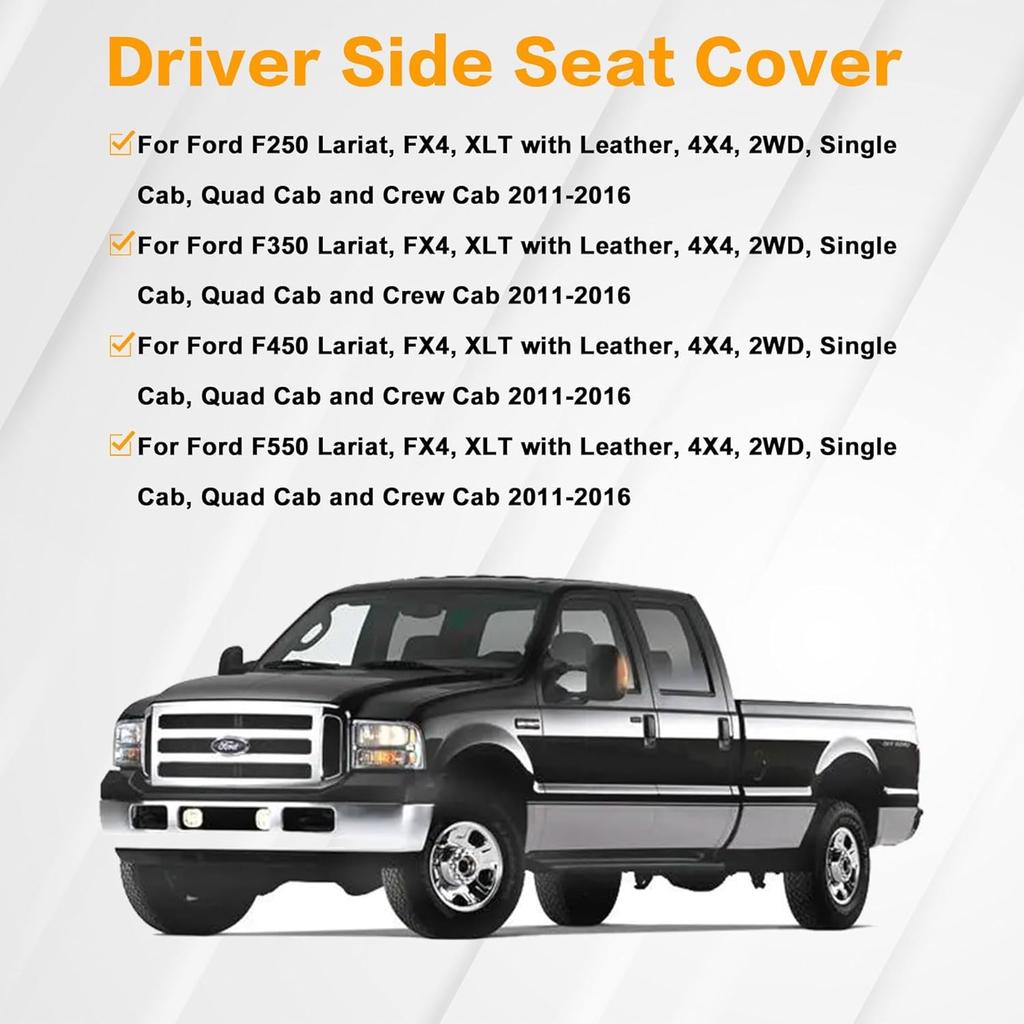 Driver Side Bottom and Top Lean Back Seat Covers Replacement Leather Black Compatible with Ford F250 F350 F450 F550 Lariat 2011 2012 2013 2014 2015