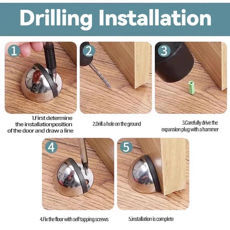 Двойной магнитный дверной стопор из нержавеющей стали, фиксатор без гвоздей, настенный протектор, бампер, клиновой упор, напольный держатель дверных стопоров, фурнитура