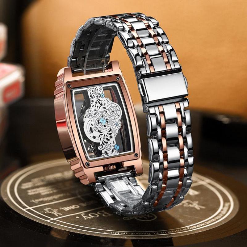 BINBOND Мужские персональные водонепроницаемые светящиеся кварцевые часы модные локомотивные гоночные часы с полыми полосками скелетонированные часы