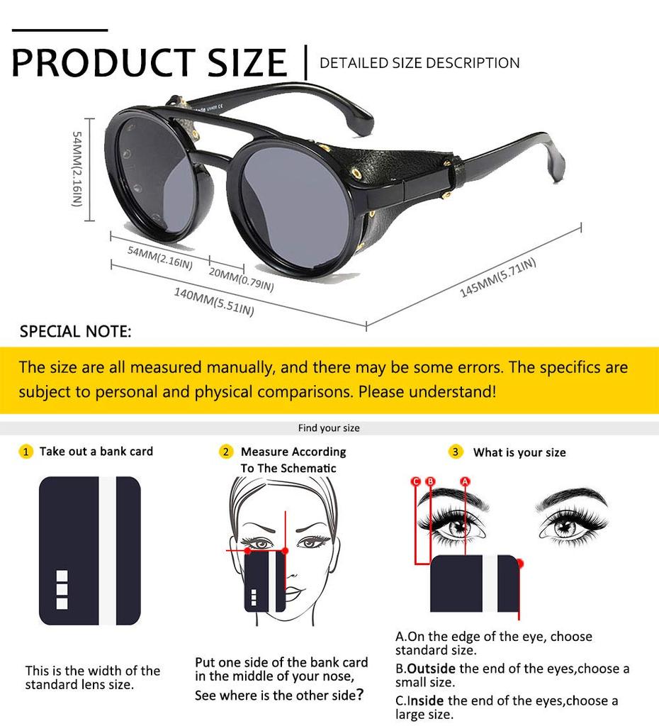 Готические солнцезащитные очки для мотоциклистов ретро круглые солнцезащитные очки с боковой защитой ретро-очки в стиле стимпанк одежда [SHEEN KELLY] мужские