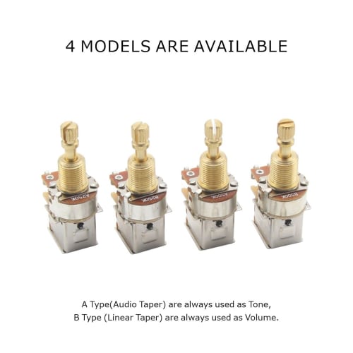 FLEOR 2 Pieces Guitar Bass Push-Push Potentiometer B500K Linear Tapered Copper Long Split Shaft Pot