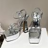 Luxury Rhinestone Buckle Strap Platform Sandals Women Sexy Open Toe Chunky Heels Ankle-Wrap High Heels Elegant Party Dress Shoes