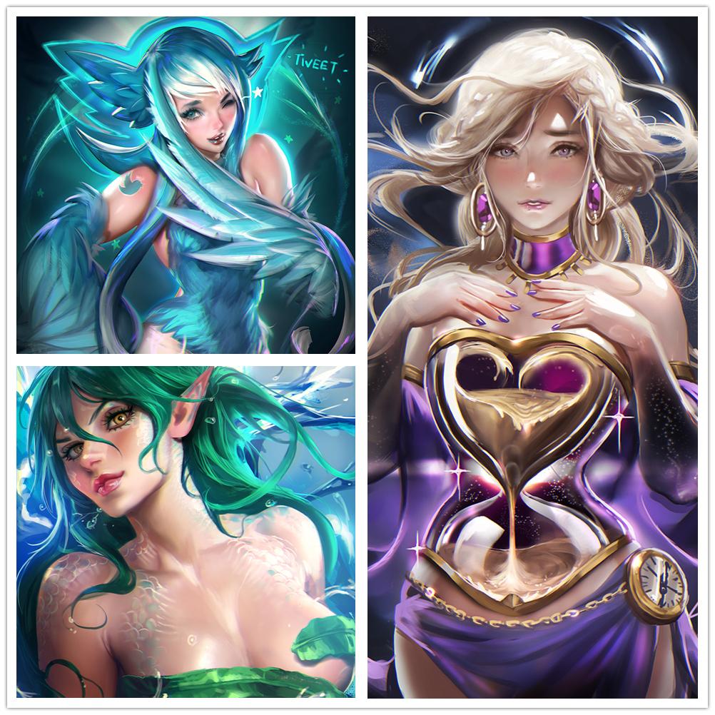 Рамка из цельного дерева, японская анимация, сексуальная девушка, принты плакатов, настенные 1 шт., красота, игра, мультфильм, фильм, холст, картина, модульный декор, изображение для комнаты