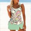 Women's Shoulder Strap Swimsuit with Water Droplet Ring Flower Print Bikini Short Tank Top Swimsuit