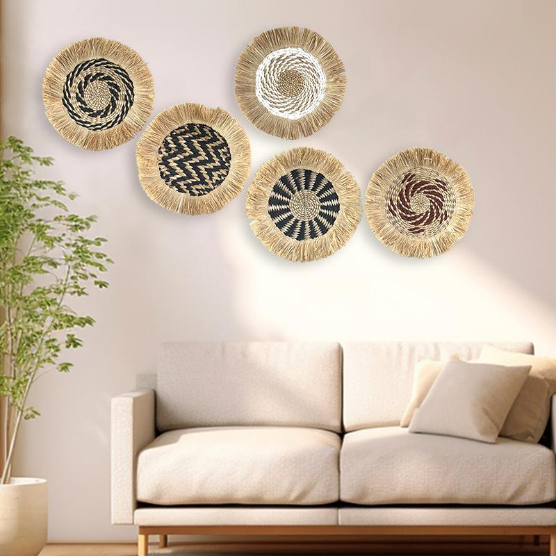 Round Grass Weaving Ornament Circular Wall Hanging Wall Decoration