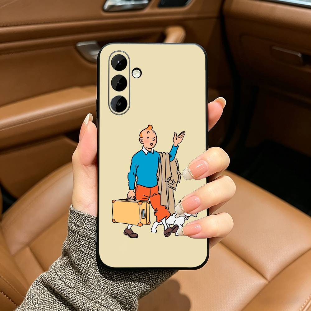 Classic Cartoon Boy and Dog -Tin-Tin Black Soft Silicone Phone Case for Samsung Galaxy A73, A71, A72, A70, A53, A52, A51