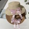 Spring and summer plaid bow straw hat women's beach seaside sunshade sun hat British fashion versatile top hat