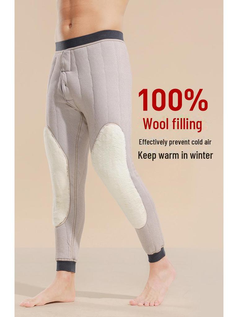 Мужские шерстяные стеганые флисовые брюки с высокой талией: Теплые зимние брюки для людей среднего и пожилого возраста.