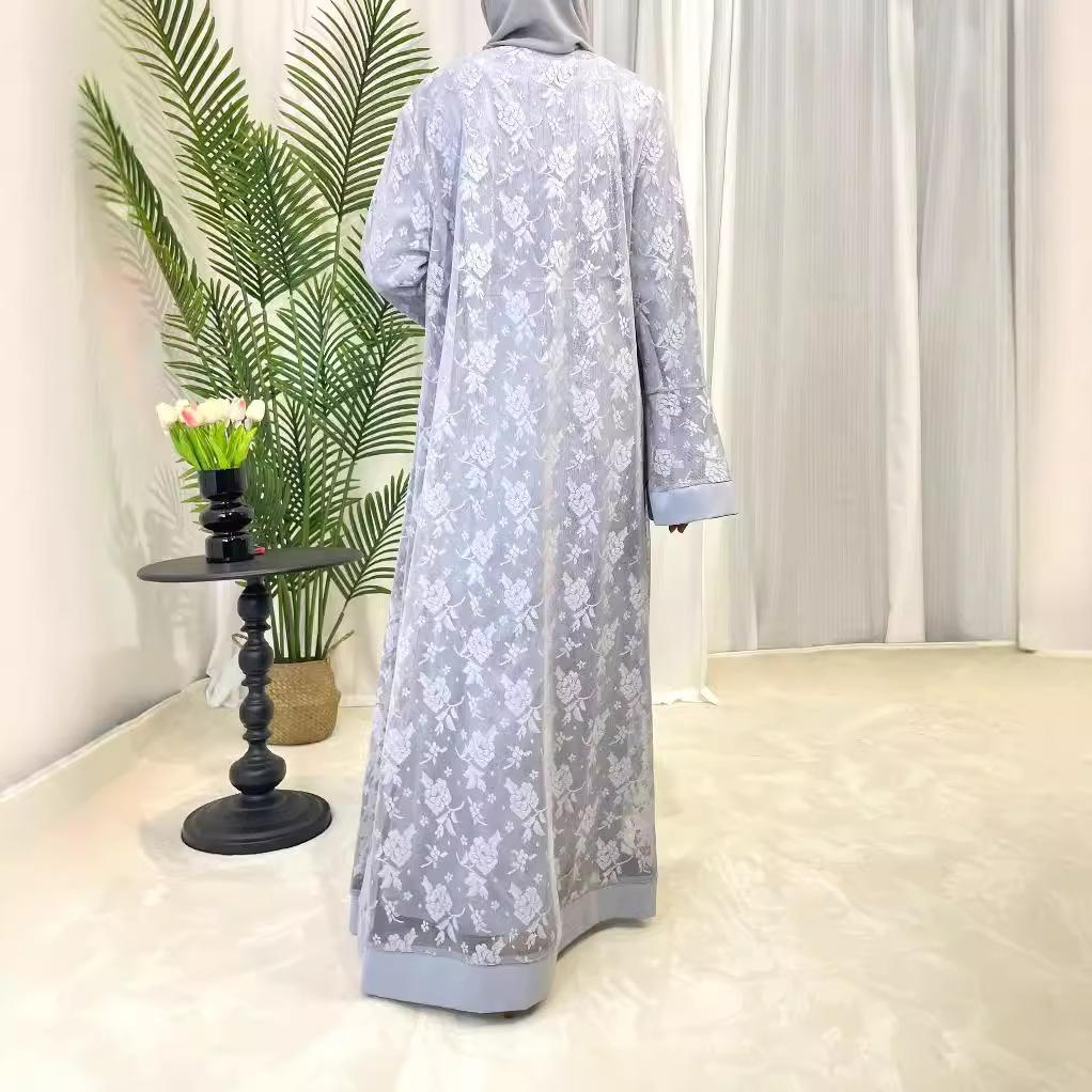 Ramadan Eid Prayer Lace Abaya Two Piece Set Inner Dress Women Flare Sleeve Long Abayas Kaftan Djellaba Dubai Party Vestidos