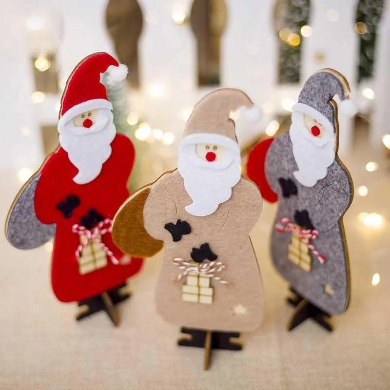 New Year Party Xmas Holiday Gifts DIY Christmas Decorations Wooden Felt Craft Santa Claus Doll Puppet Ornaments