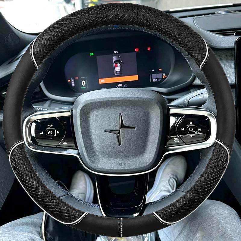 Для Volvo Polestar 2 XC40 Sport 2018-2025 Оплетка Перфорированная Дышащая Черная Кожа Синяя Строчка Накладка на Руль Автомобиля