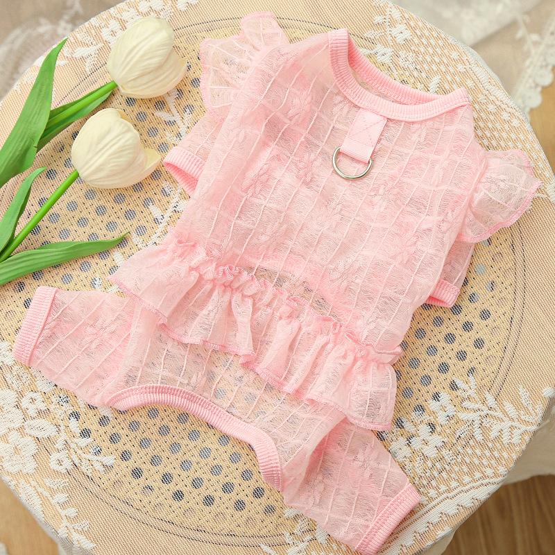 Сверхлегкая Мягкая Гладкая и Эластичная Одежда для Домашних Животных Собак Одежда для Собак Одежда для Кошек Принадлежности Кружево Сетка Летящий Рукав Одежда