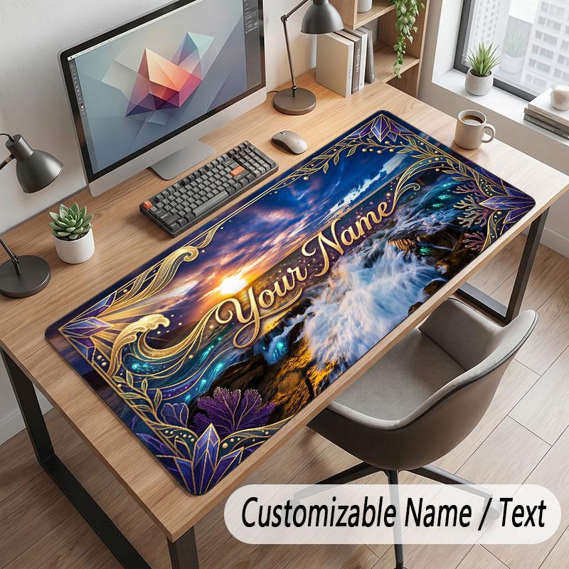 Octopus Sea Life Theme Customized Mouse Pad Personalized Print Name Text Desk Mat For Home Office Table Decor