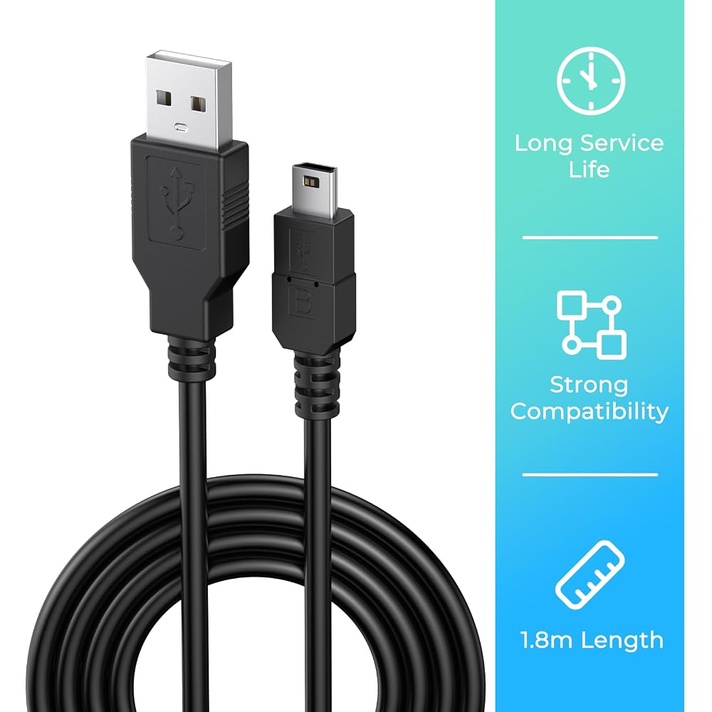 Amzpas 1.8M Charging Cable USB 2.0 Type A to Mini B Cable for PS3 Controller Charger, Mini USB Da...