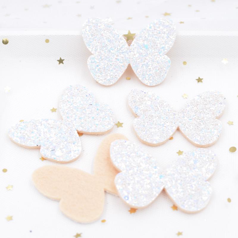 10Pcs Shiny Fabric Butterfly Sequins Appliques Nonwoven Padded Patches Crafts for Baby Girls Headwear Ornament Accessories