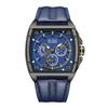 Watch Chronograph Analog Quartz Watch Square Design Waterproof Blue Leather Strap Date Selection Watch [BUREI] Men's Men's Men's