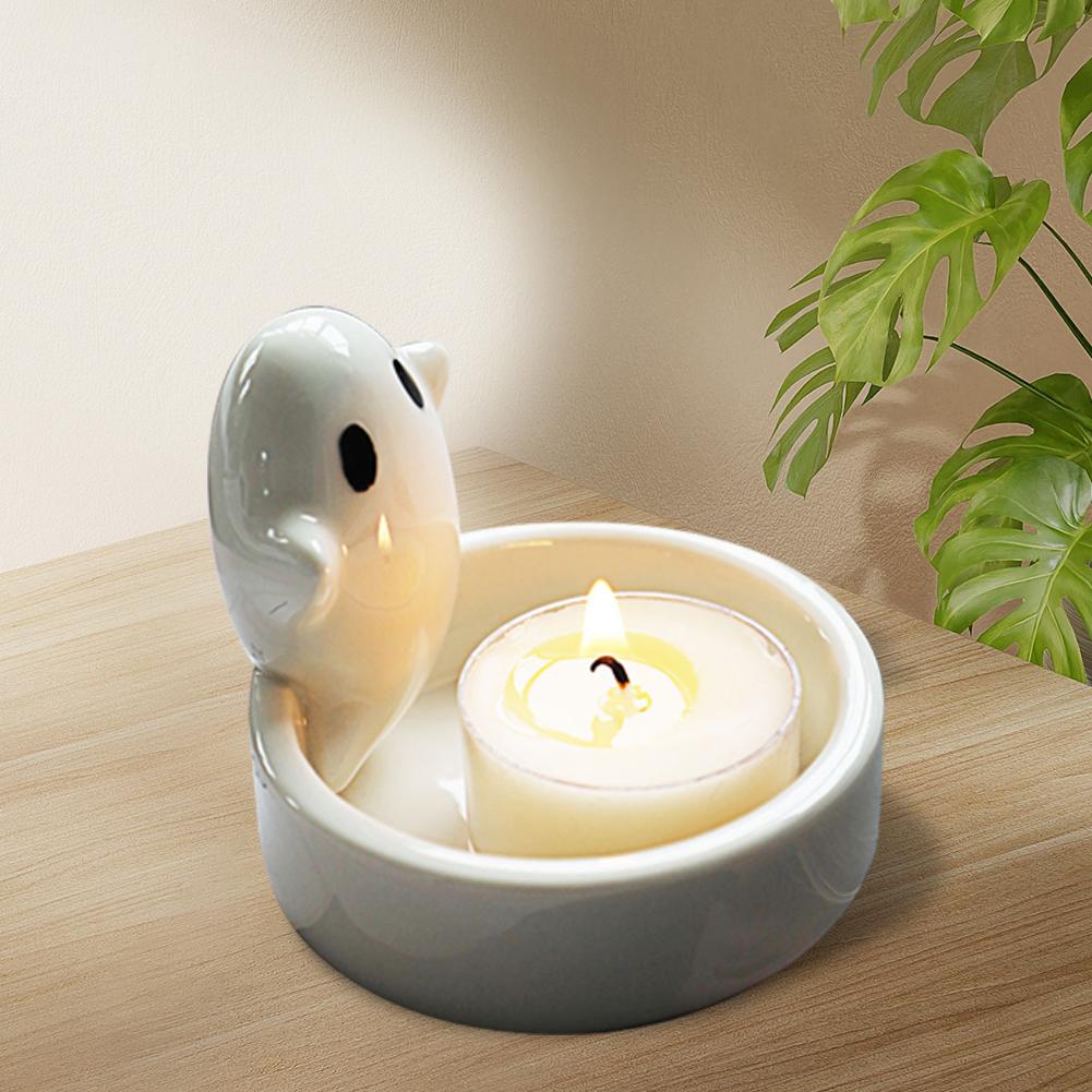 Ceramics Ghost Candle Holder Halloween Candle Holder Wedding Table Decor Candlestick Holder Cute Ghost Shape Candle Holder