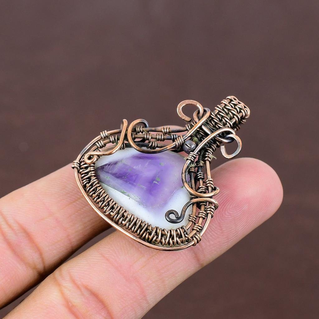 Подвеска ручной работы из медной проволоки с натуральным аметистом и шалфеем 1,85 дюйма Z2k09