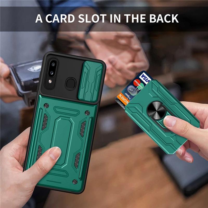 Броня Защита Камеры Слот для Карты Чехол-Кольцо для iPhone 14 13 12 11 Samsung Galaxy A53 A23 S22 S21 Redmi 10C OPPO Realme A54 A94 Vivo V23E Moto G200 Чехол