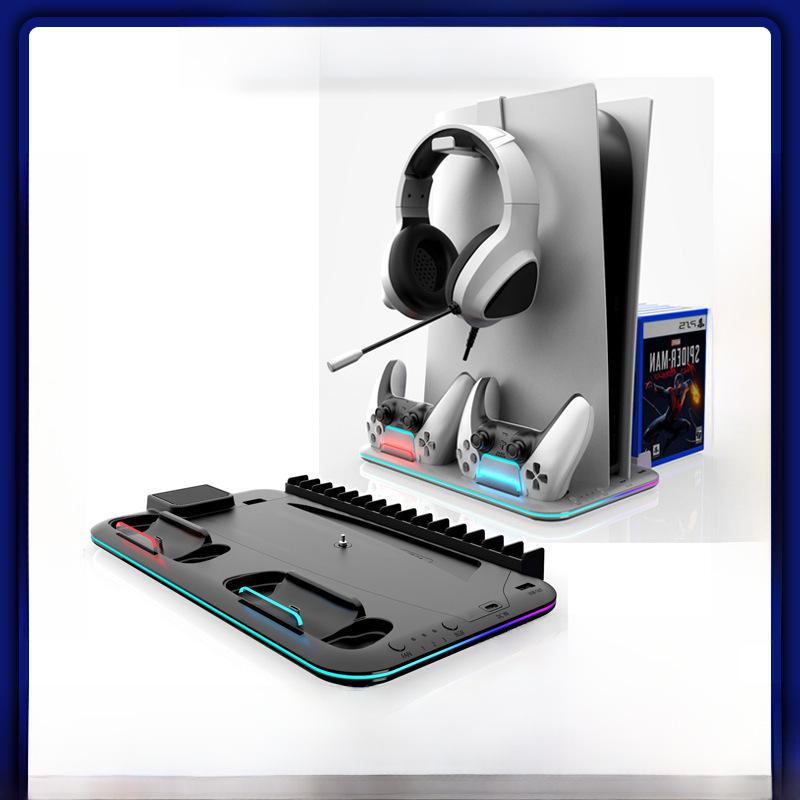 Тонкая многофункциональная охлаждающая подставка для PS5 с зарядным устройством для контроллера и хранилищем для игровых дисков