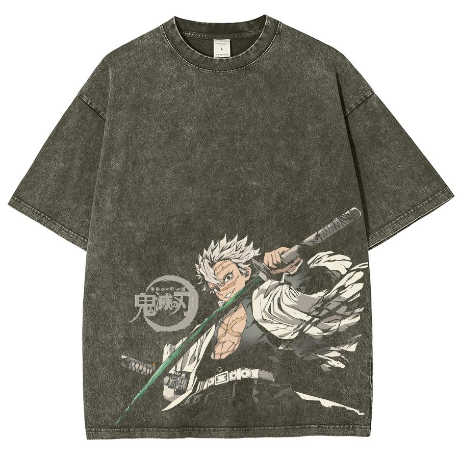 Аниме Demon Slayer Shinazugawa Sanemi Принт Футболка Мужская Женская Футболки из стираного хлопка Оверсайз футболка Харадзюку Мужская футболка