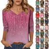 Women's Tops Three-quarter Sleeve Shirt V-neck Loose Casual Shirt Floral Print T-shirt