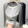 Fake Two Long-sleeved T-shirts for Women Slim Slim Chic Top Crewneck Bottom Shirt In Autumn