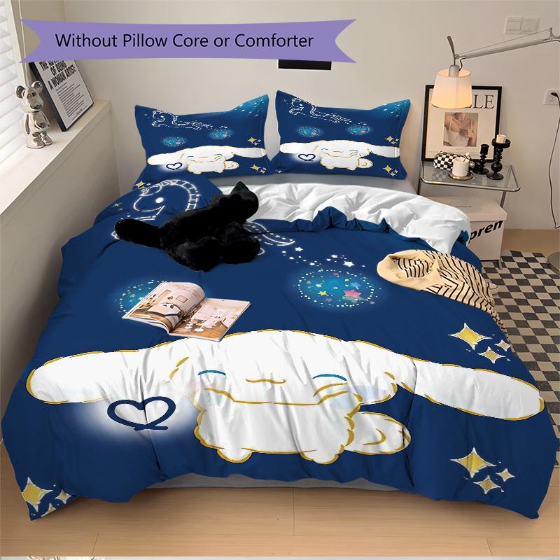 3pcs Happy Cinnamoroll Printed Quilt Set - Soft and Comfortable Quilt Cover for Bedroom, Guest Room and Dormitory Decorative Bedding Set 1 D