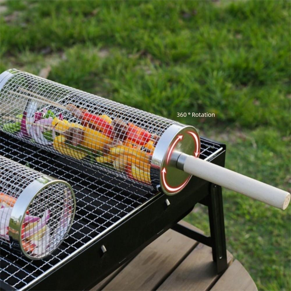 2/3Pcs Set Stainless Steel BBQ Basket Cylinder Barbecue Rack Useful Barbecue Cage for Outdoor