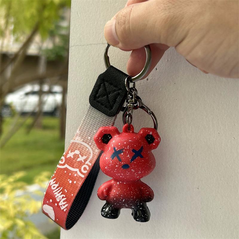 Internet Celebrity Violent Bear Creative Cartoon Gradient Figure Chameleon Bear Key Chain Car Accessories Couple Bag Pendant