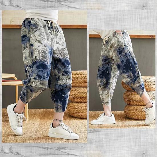 Мужские летние шаровары с эластичной завязкой на талии и карманами, дизайн повседневных брюк с принтом, шаровары, тонкие свободные пляжные брюки, уличная одежда