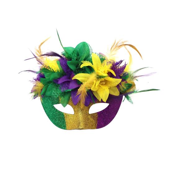 Маска Марди Гра, полумаска с перьями, блестящая маска с искусственными цветами для карнавалов, маскарадов, костюмов, праздничных принадлежностей