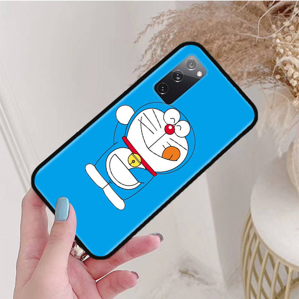 Black Case for iPhone 16 15 Plus 14 13 12 11 Pro 8 6 SE XR XS Max P30 Nova 5T Y5P Y6 Y7 Y8P Y9 Realme C30 C33 C31 W-55 Cute Doraemon