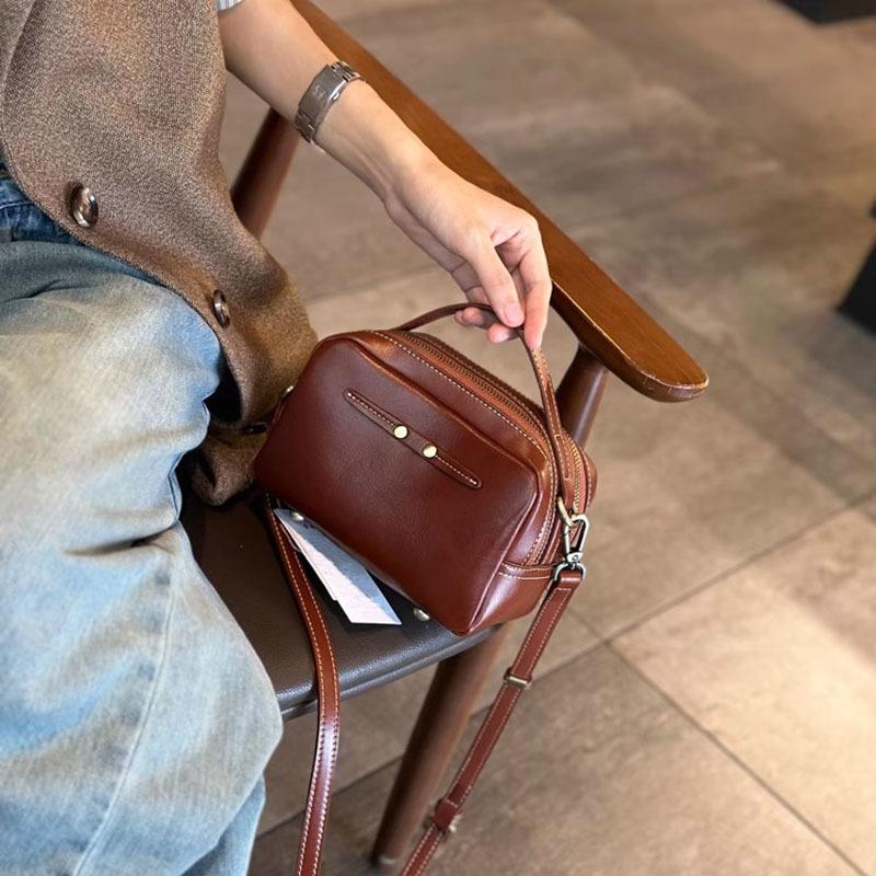 2025 Autumn New Cowhide Bag for Women, Genuine Leather Small Square Bag, Versatile Women's Bag, Fashionable Casual Shoulder and Crossbody Bag