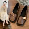 Retro British Style Metal Buckle Single Shoes 2025 New Square Head Soft Sole Comfortable Loafers Women's One-pedal Small Leather Shoes