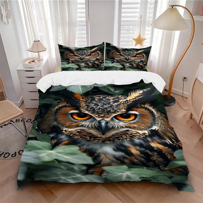 3pcs Owl Print Duvet Cover Set - Includes 1 Duvet Cover and 2 Pillowcases, No Quilt Core, All-Season Home Decor yy251111008