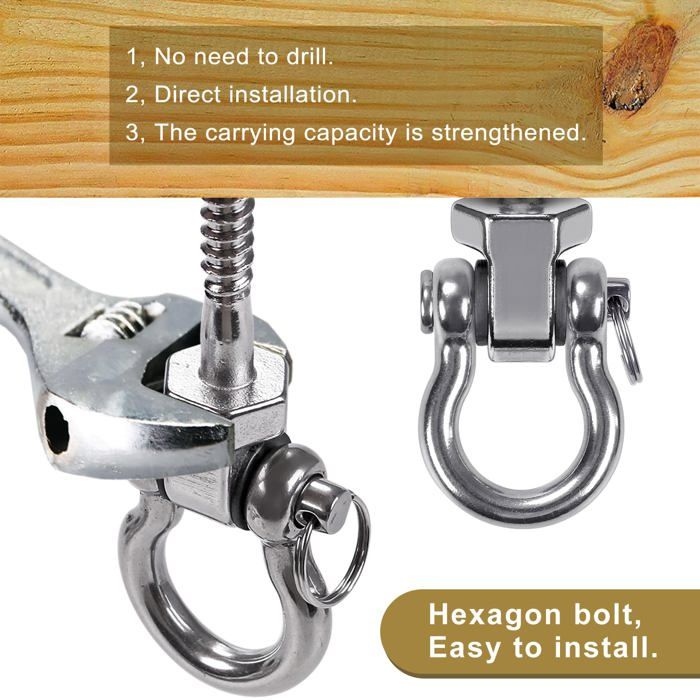 Kit 4 crochets pivotants inox 304 pour balançoire - vis 12,7 cm, roulement, capacité 1500 lb