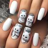 24pcs Blue White Porcelain Design False Nails with Glue Short Square Fake Nails Full Cover Simple Press on Nail Chinese Style