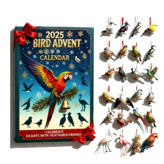 Bird Advent Calendar 2025 24 Days Christmas Countdown Calendar with Acrylic 2D Bird Hanging Decoration Holiday Gifts for Kids Bird Lovers