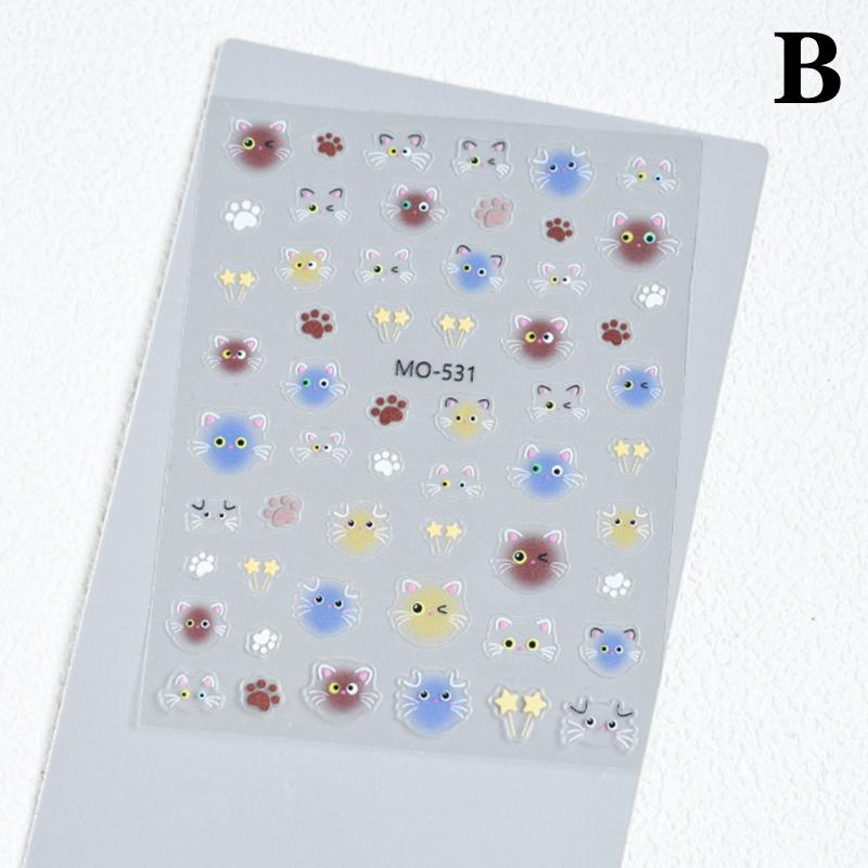 1Pcs Cartoon Cats Nail Stickers Kawaii Graffiti Painting Kitten Animals Nail Decals Heart Star Bow Manicure Decoration