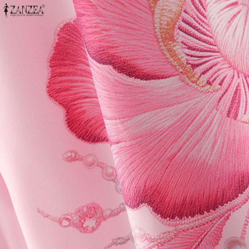 Zanzea Women Round Neck Casual 34 Sleeve Loose Floral Print Blouse