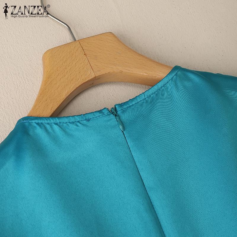 ZANZEA Женское повседневное летнее платье А-силуэта с круглым вырезом и коротким рукавом