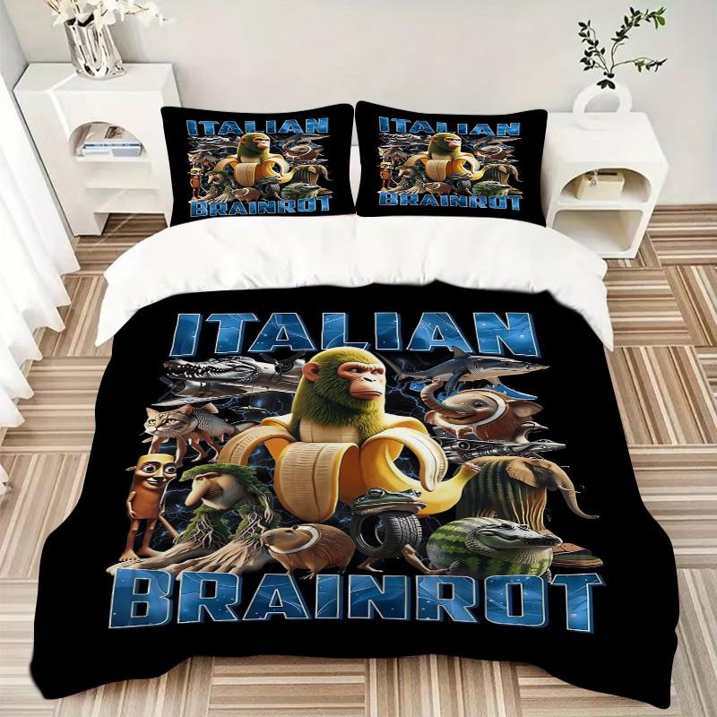 Italian Monkey Banana Scene Print 3Pcs Bedding Setduvet Cover With 2 Bedropillowcase Home Birthday Gift